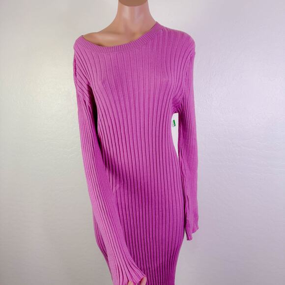 Stitchdrop Crew Neck Rib Knit Long Sleeve Bodycon Midi Sweater Dress Pink L NWT - Picture 11 of 11